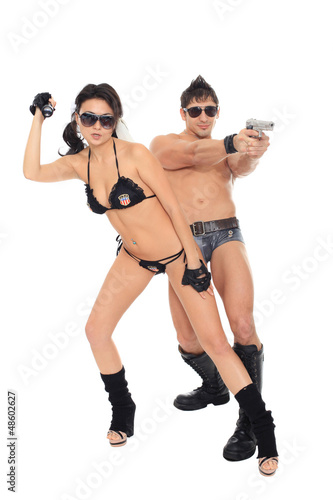 Photo: two dancers dressed as police two dancers dressed as police