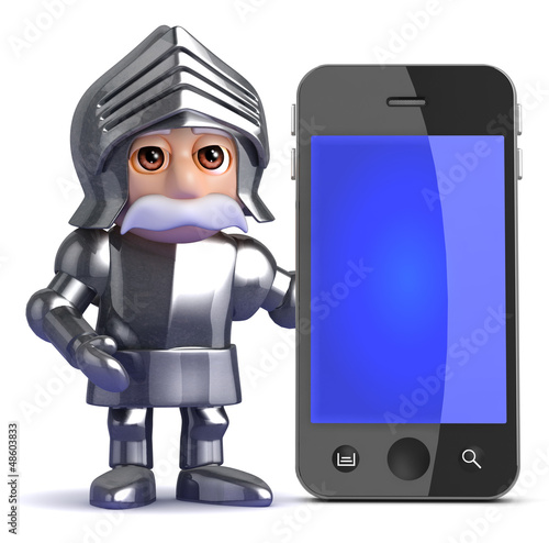 Illustration: Knight stands by a smartphone Knight stands by a smartphone