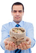 Businessman offering you a bag of money