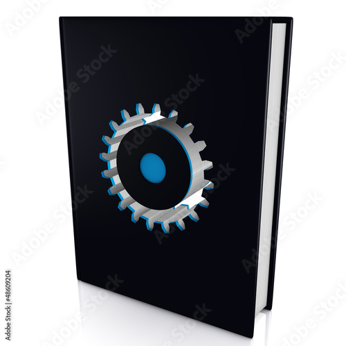 Illustration: Buch mit Zahnrad Buch mit Zahnrad