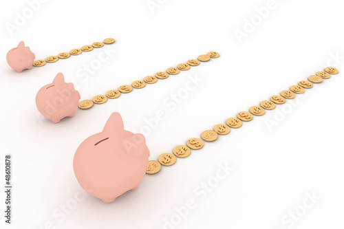 Illustration: three piggy-bank with paths from coins three piggy-bank with paths from coins