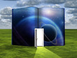 Book with science fiction scene and open doorway of light