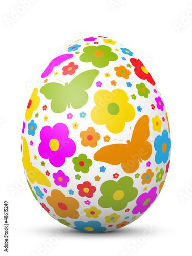 Vector: Osterei, Blumen, Schmetterlinge, weißer Hintergrund, 3D, Design Osterei, Blumen, Schmetterlinge, weißer Hintergrund, 3D, Design