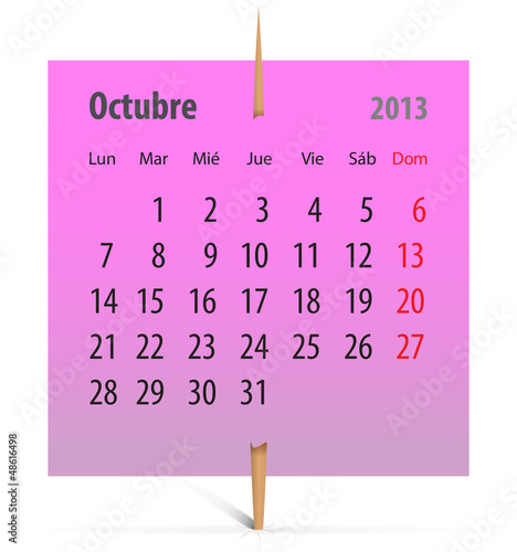 Vector: Calendar for October 2013 in Spanish Calendar for October 2013 in Spanish