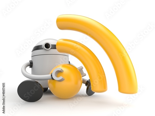 Illustration: Robot with RSS symbol(or wifi) Robot with RSS symbol(or wifi)