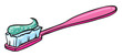 A pink toothbrush with a toothpaste