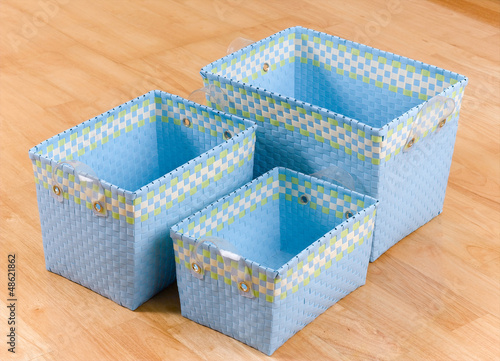 Photo: Three size of weaved plastic baskets Three size of weaved plastic baskets