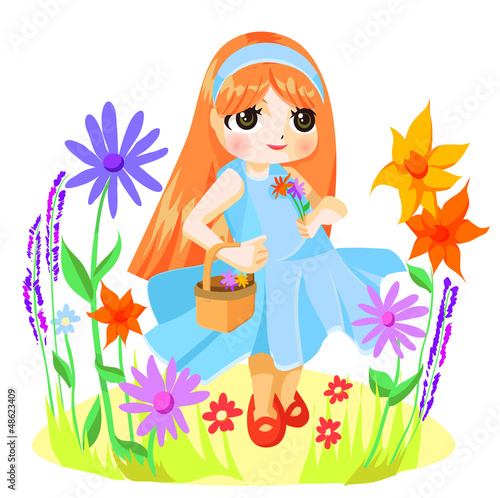 Vector: Little girl picking flowers Little girl picking flowers