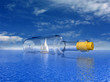 Sailing yacht in the bottle. Concept - protection of travel.