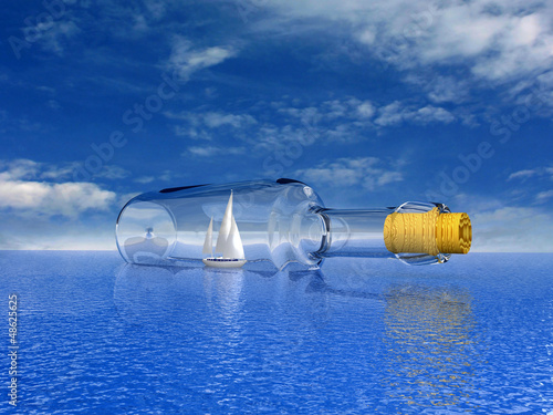 Illustration: Sailing yacht in the bottle. Concept - protection of travel. Sailing yacht in the bottle. Concept - protection of travel.