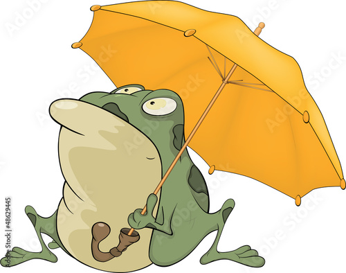 Vector: Frog with an umbrella. Cartoon Frog with an umbrella. Cartoon