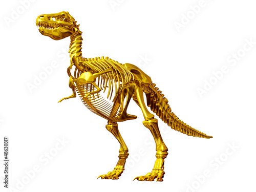 Illustration: Tyrannosaurus rex dinosaur skeleton in gold Tyrannosaurus rex dinosaur skeleton in gold
