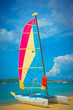 Sailboat at the ocean coast, Saint Lucia, Caribbean Islands