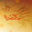 Autumn golden background with hand-drawn rowan branch