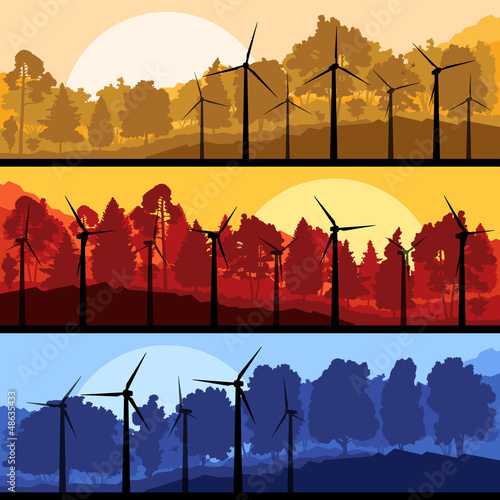 Vector: Wind electricity generators and windmills in mountain vector Wind electricity generators and windmills in mountain vector