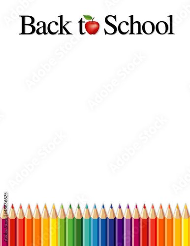 Illustration: Back to School, colored pencils, apple, copy space, daycare Back to School, colored pencils, apple, copy space, daycare