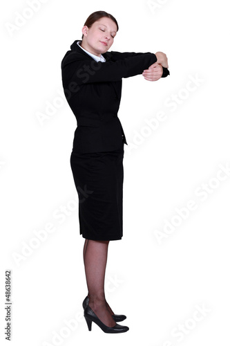 Photo: Businesswoman hugging an invisible object Businesswoman hugging an invisible object