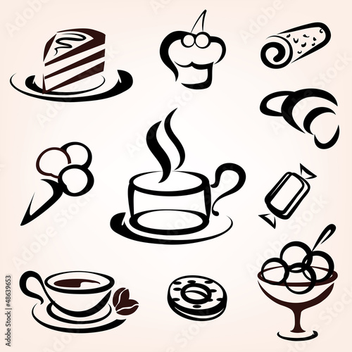 Vector: caffe, bakery and other sweet pastry icons set caffe, bakery and other sweet pastry icons set
