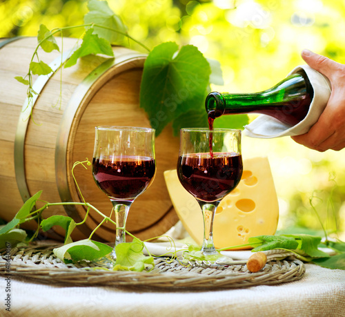 Photo: Red Wine and Cheese. Romantic Lunch Outdoor. Red Wine and Cheese. Romantic Lunch Outdoor.