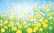 Vector of spring background with white dandelions.