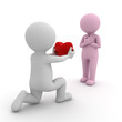 3d man getting down on one knee and giving heart to girlfriend