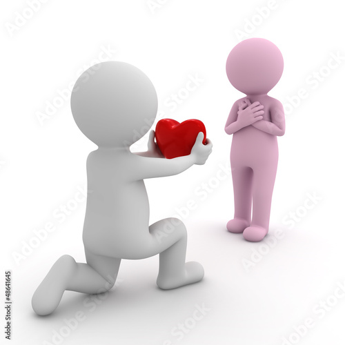 Illustration: 3d man getting down on one knee and giving heart to girlfriend 3d man getting down on one knee and giving heart to girlfriend