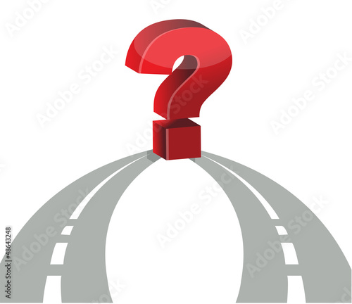 Illustration: Question mark and network of roads Question mark and network of roads