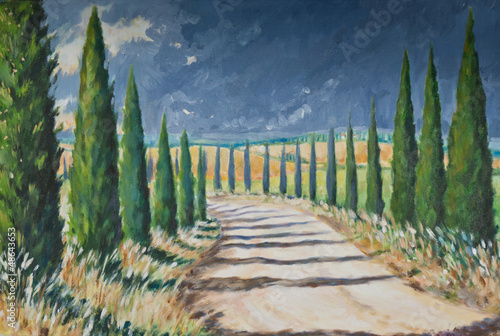 Illustration: Tuscany landscape acrylic painted Tuscany landscape acrylic painted