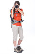 Girl with backpack taking photo