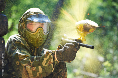 Photo: paintball player direct hit paintball player direct hit