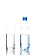 Bottle of water and glass.