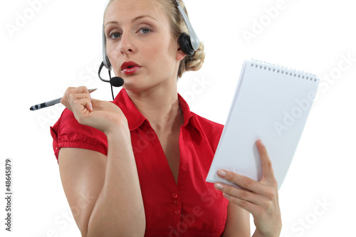 Photo: Flirtatious call-center worker Flirtatious call-center worker