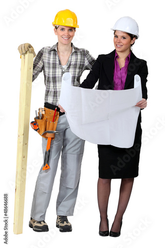 Photo: Woman carpenter and businesswoman Woman carpenter and businesswoman