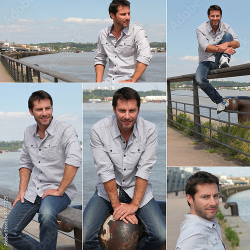 Photo: Collage of a man on a quay Collage of a man on a quay