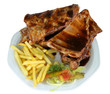 Spareribs and Fries on White Plate
