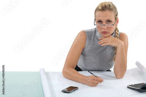 Photo: Blond designer drawing Blond designer drawing