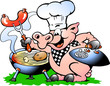 Vector: A Chef Pig standing and making BBQ A Chef Pig standing and making BBQ
