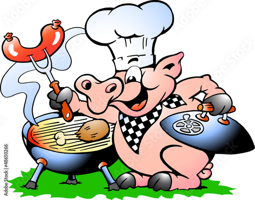 Vector: A Chef Pig standing and making BBQ A Chef Pig standing and making BBQ