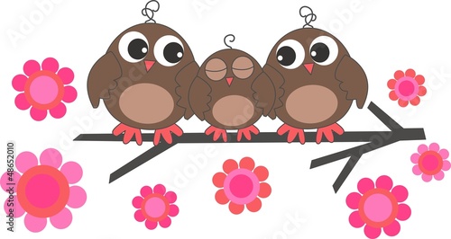 Illustration: three sweet owls family three sweet owls family