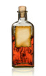 Old fashioned drug bottle with label, isolated.