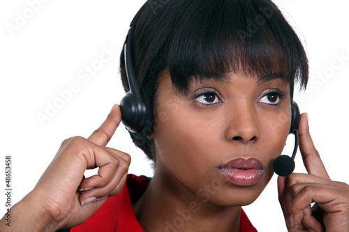 Photo: Woman with headphones and microphone Woman with headphones and microphone
