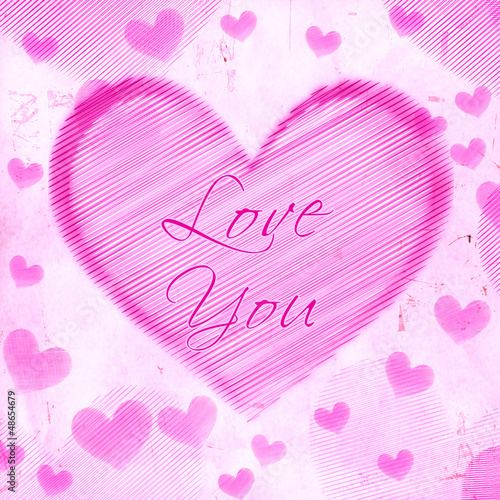 Illustration: love you in striped heart on pink old paper love you in striped heart on pink old paper