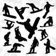 Set of Some Snowboarders Silhouettes Hand Drawn