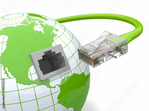 Illustration: Global communication. Earth and cable, rj45. Global communication. Earth and cable, rj45.