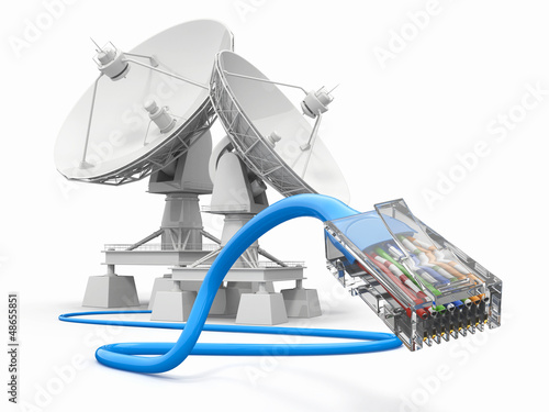 Illustration: Communiation. Satellite dish with cable. Communiation. Satellite dish with cable.