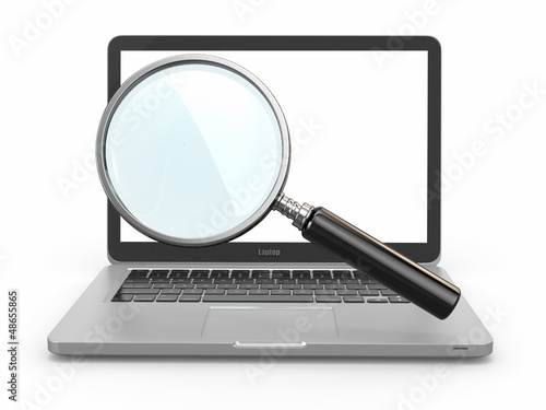 Illustration: Search. Laptop and loupe Search. Laptop and loupe