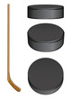 Ice Hockey Stick and Pucks