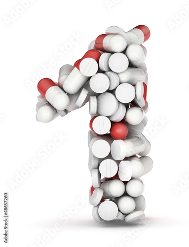 Illustration: Number 1, alphabet from pills Number 1, alphabet from pills