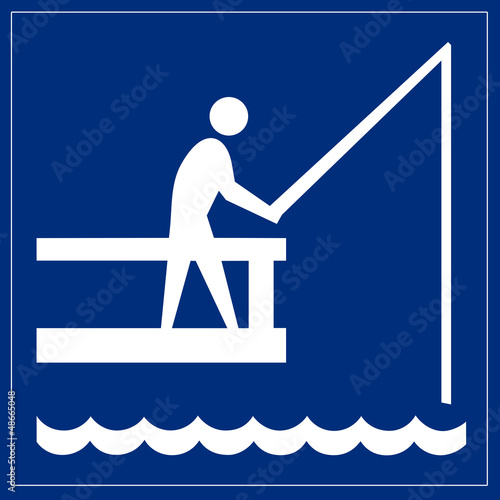 Illustration: Schild blau - Fischen Steg Schild blau - Fischen Steg
