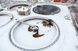 Photo: Four circular settler on industrial treatment plant in winter Four circular settler on industrial treatment plant in winter